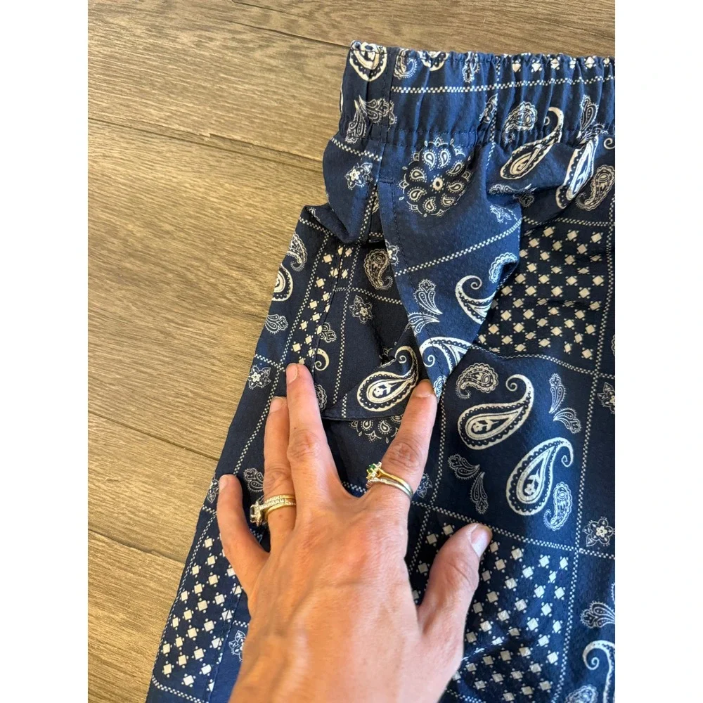 Hollister Mens XL Navy Blue Bandana Patchwork Paisley Swim Trunks Mesh Lined